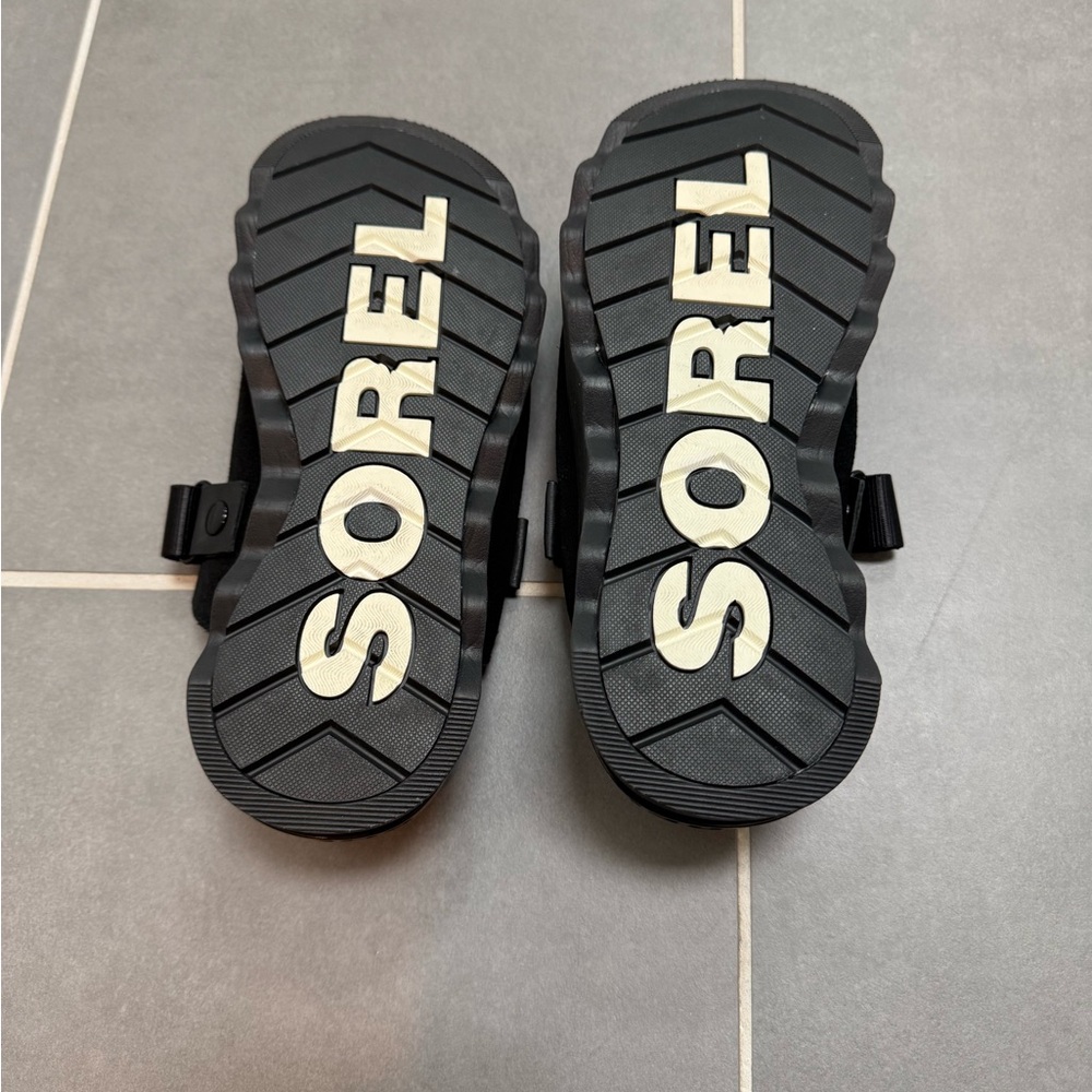 Sorel Black Suede Women's Clog Mules with Adjustable Strap - Picture 2 of 3